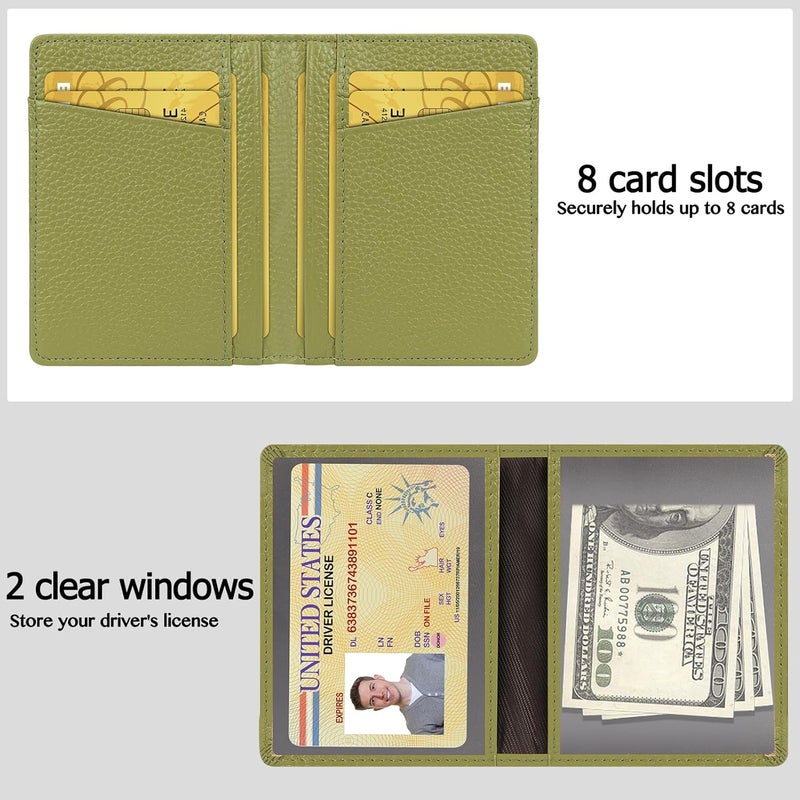 Unaone Slim Minimalist Wallet - Premium Leather RFID Blocking Front Pocket Wallets with 8 Card Slots and 2 ID Window, Green - Image 2